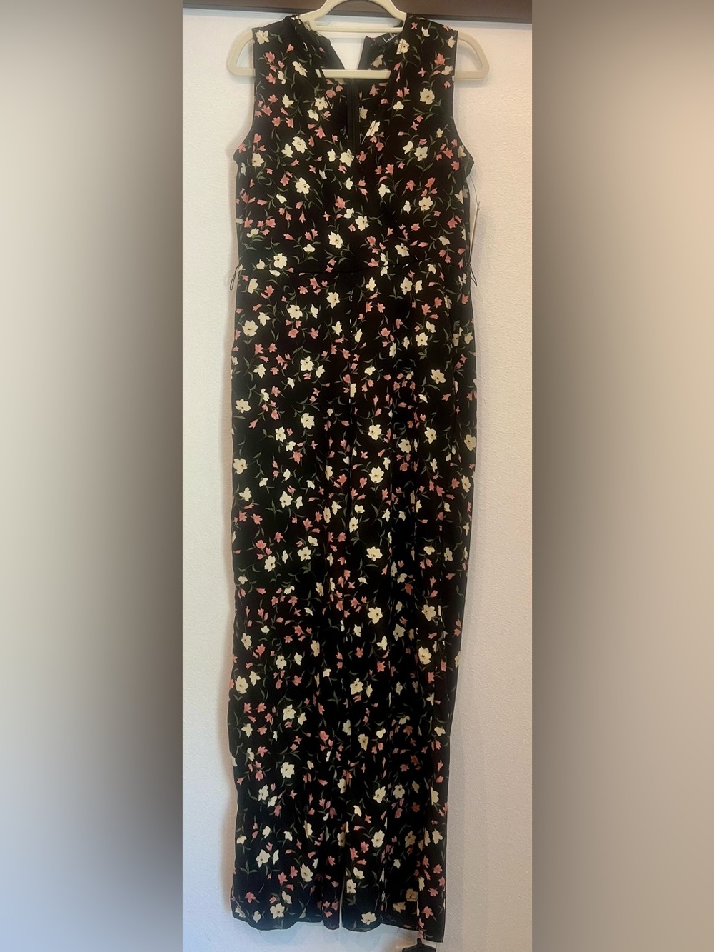Black Floral Sleeveless Jumpsuit - Elegant Pink & Cream Floral Print